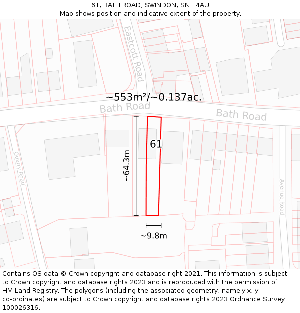 61, BATH ROAD, SWINDON, SN1 4AU: Plot and title map