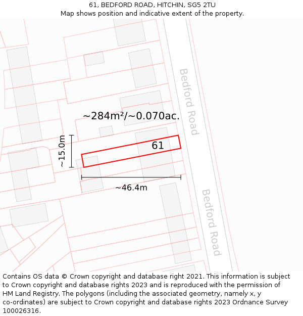 61, BEDFORD ROAD, HITCHIN, SG5 2TU: Plot and title map