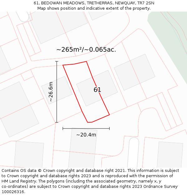 61, BEDOWAN MEADOWS, TRETHERRAS, NEWQUAY, TR7 2SN: Plot and title map