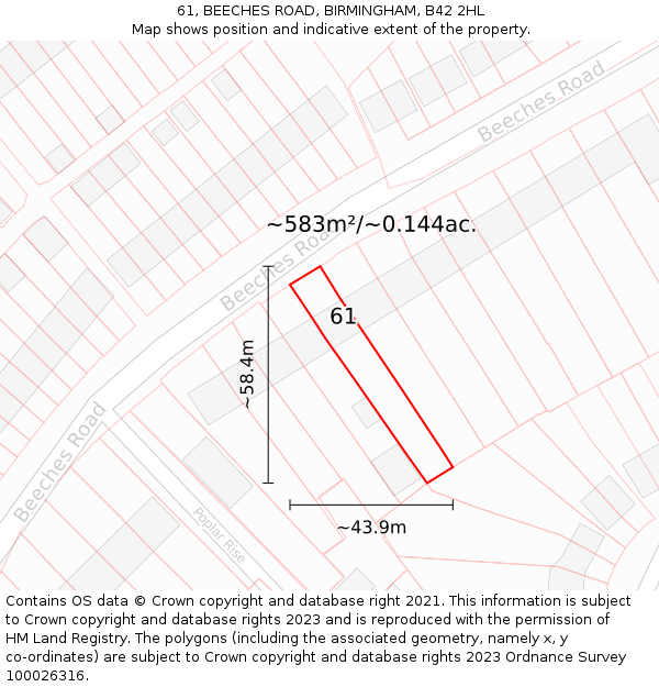 61, BEECHES ROAD, BIRMINGHAM, B42 2HL: Plot and title map