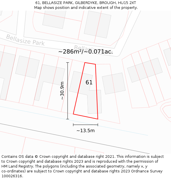 61, BELLASIZE PARK, GILBERDYKE, BROUGH, HU15 2XT: Plot and title map