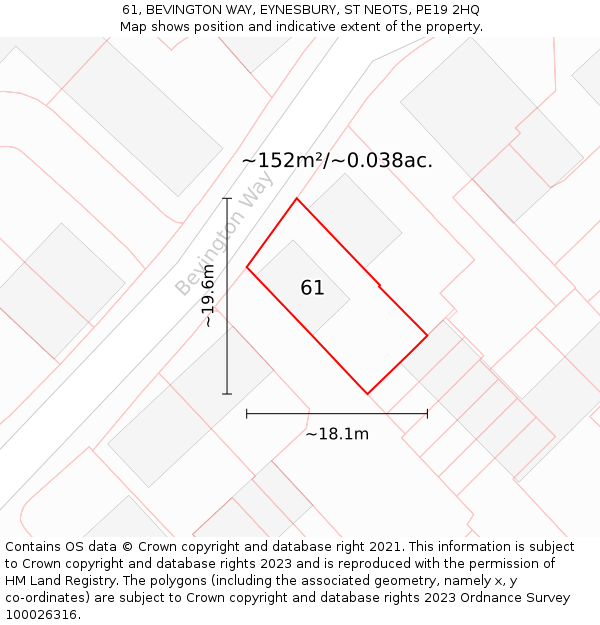 61, BEVINGTON WAY, EYNESBURY, ST NEOTS, PE19 2HQ: Plot and title map