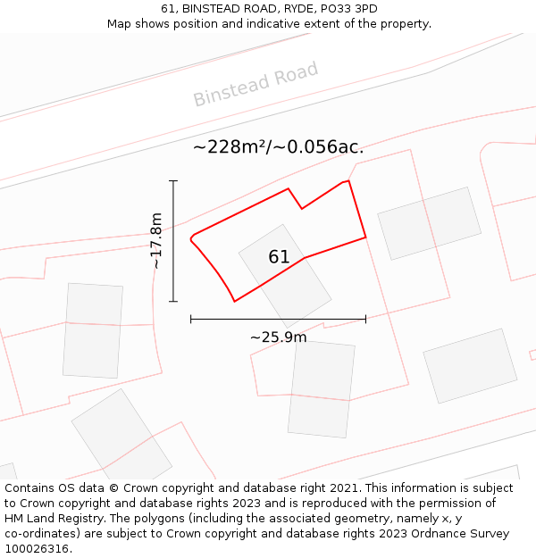 61, BINSTEAD ROAD, RYDE, PO33 3PD: Plot and title map