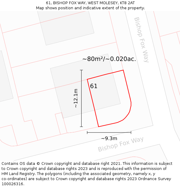 61, BISHOP FOX WAY, WEST MOLESEY, KT8 2AT: Plot and title map