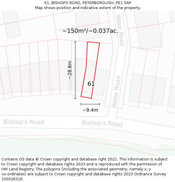 61, BISHOPS ROAD, PETERBOROUGH, PE1 5AP: Plot and title map