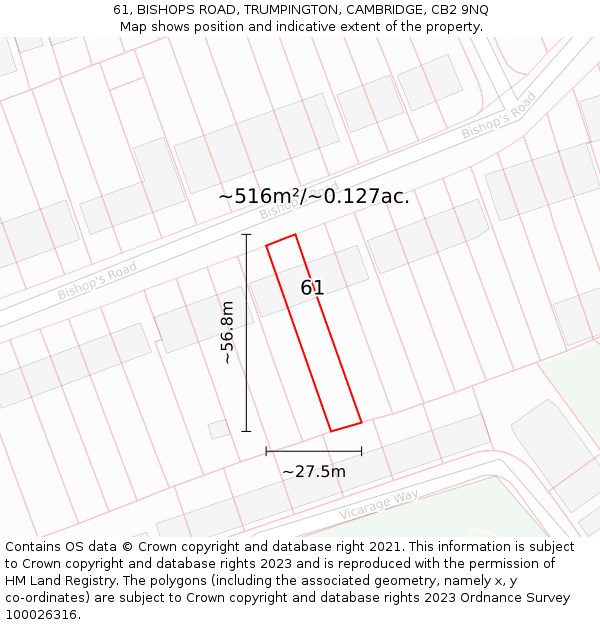 61, BISHOPS ROAD, TRUMPINGTON, CAMBRIDGE, CB2 9NQ: Plot and title map