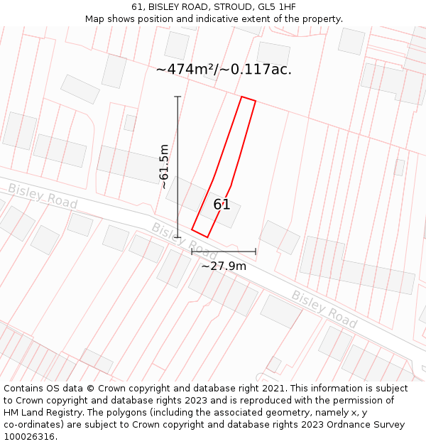 61, BISLEY ROAD, STROUD, GL5 1HF: Plot and title map