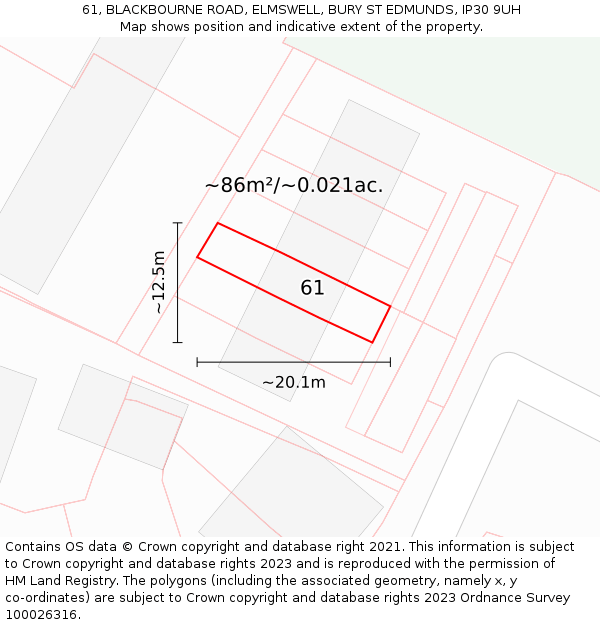 61, BLACKBOURNE ROAD, ELMSWELL, BURY ST EDMUNDS, IP30 9UH: Plot and title map