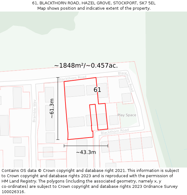 61, BLACKTHORN ROAD, HAZEL GROVE, STOCKPORT, SK7 5EL: Plot and title map