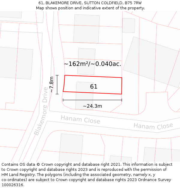 61, BLAKEMORE DRIVE, SUTTON COLDFIELD, B75 7RW: Plot and title map