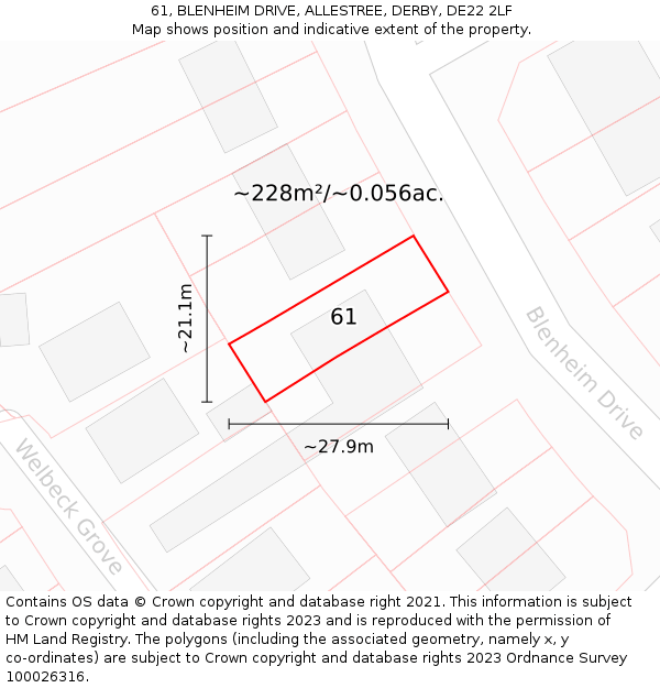 61, BLENHEIM DRIVE, ALLESTREE, DERBY, DE22 2LF: Plot and title map