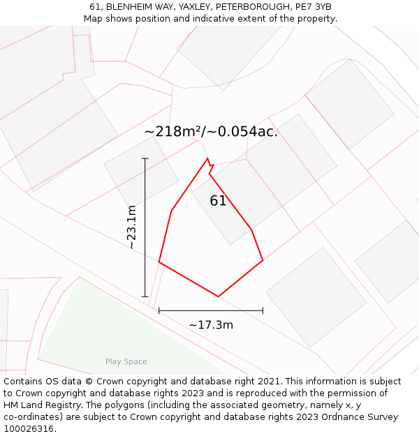 61, BLENHEIM WAY, YAXLEY, PETERBOROUGH, PE7 3YB: Plot and title map