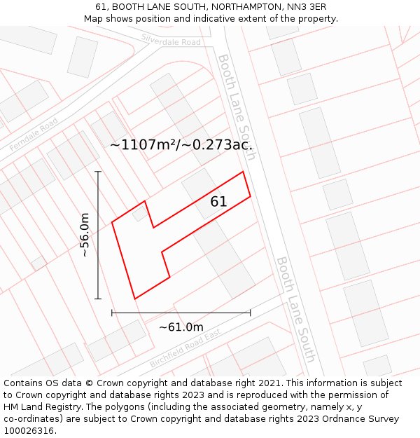 61, BOOTH LANE SOUTH, NORTHAMPTON, NN3 3ER: Plot and title map