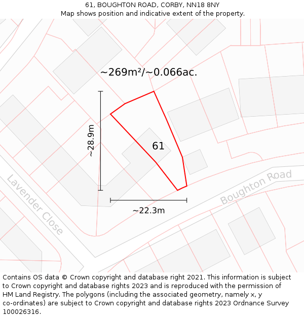 61, BOUGHTON ROAD, CORBY, NN18 8NY: Plot and title map