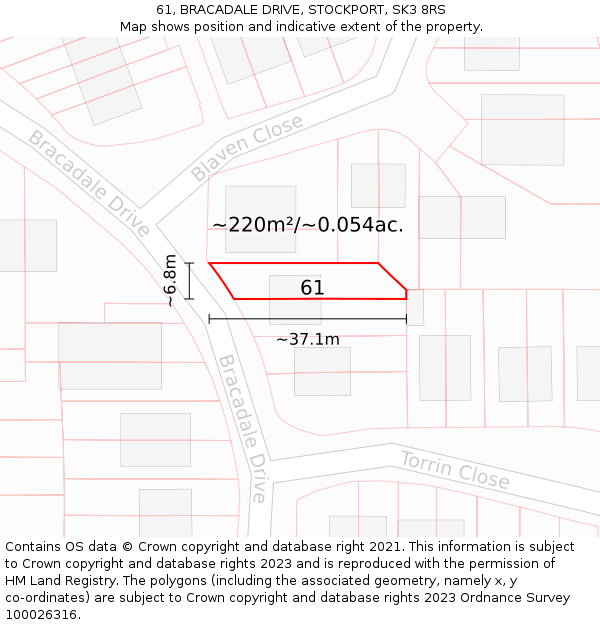 61, BRACADALE DRIVE, STOCKPORT, SK3 8RS: Plot and title map