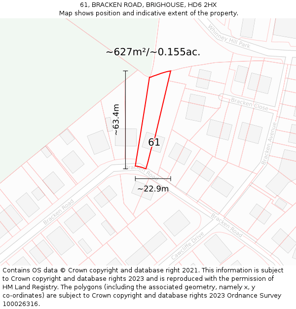 61, BRACKEN ROAD, BRIGHOUSE, HD6 2HX: Plot and title map