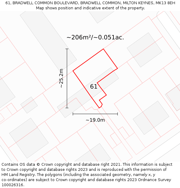 61, BRADWELL COMMON BOULEVARD, BRADWELL COMMON, MILTON KEYNES, MK13 8EH: Plot and title map