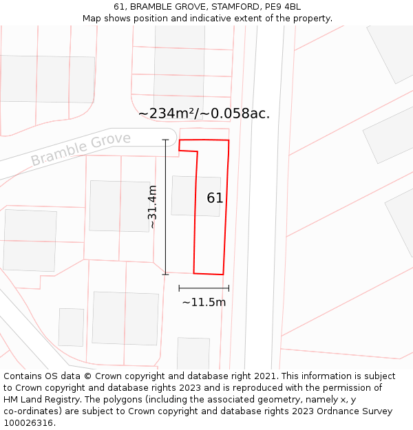 61, BRAMBLE GROVE, STAMFORD, PE9 4BL: Plot and title map