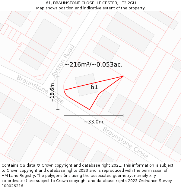 61, BRAUNSTONE CLOSE, LEICESTER, LE3 2GU: Plot and title map