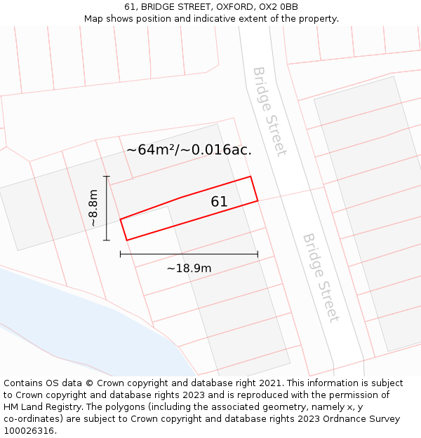 61, BRIDGE STREET, OXFORD, OX2 0BB: Plot and title map