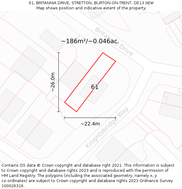 61, BRITANNIA DRIVE, STRETTON, BURTON-ON-TRENT, DE13 0EW: Plot and title map