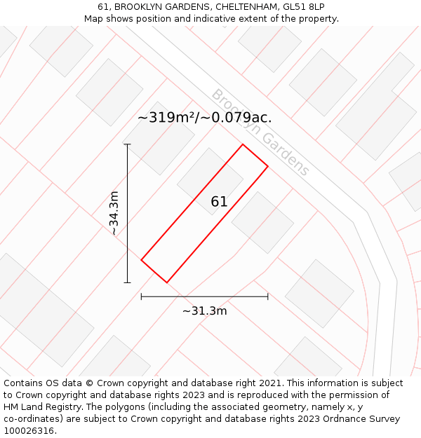 61, BROOKLYN GARDENS, CHELTENHAM, GL51 8LP: Plot and title map