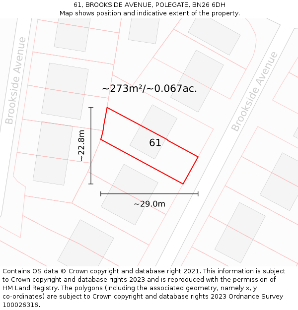 61, BROOKSIDE AVENUE, POLEGATE, BN26 6DH: Plot and title map