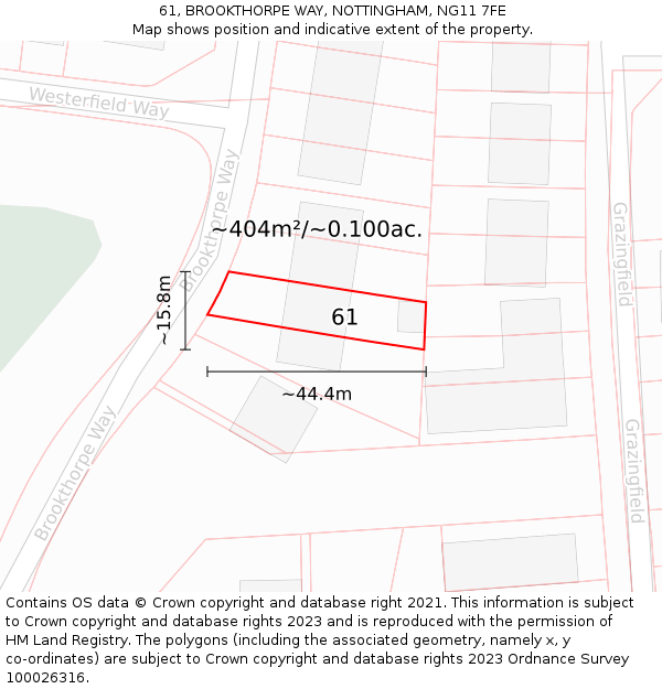 61, BROOKTHORPE WAY, NOTTINGHAM, NG11 7FE: Plot and title map