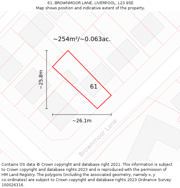 61, BROWNMOOR LANE, LIVERPOOL, L23 9SE: Plot and title map
