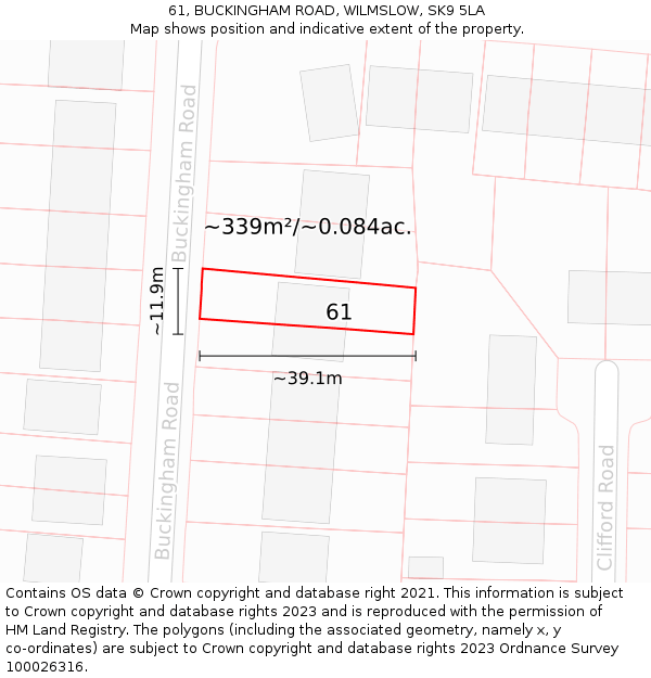 61, BUCKINGHAM ROAD, WILMSLOW, SK9 5LA: Plot and title map