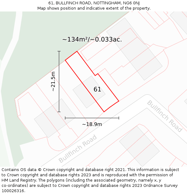 61, BULLFINCH ROAD, NOTTINGHAM, NG6 0NJ: Plot and title map