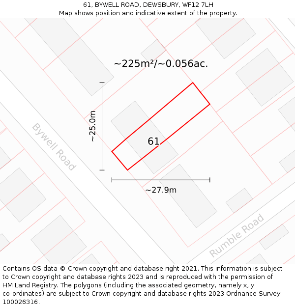 61, BYWELL ROAD, DEWSBURY, WF12 7LH: Plot and title map