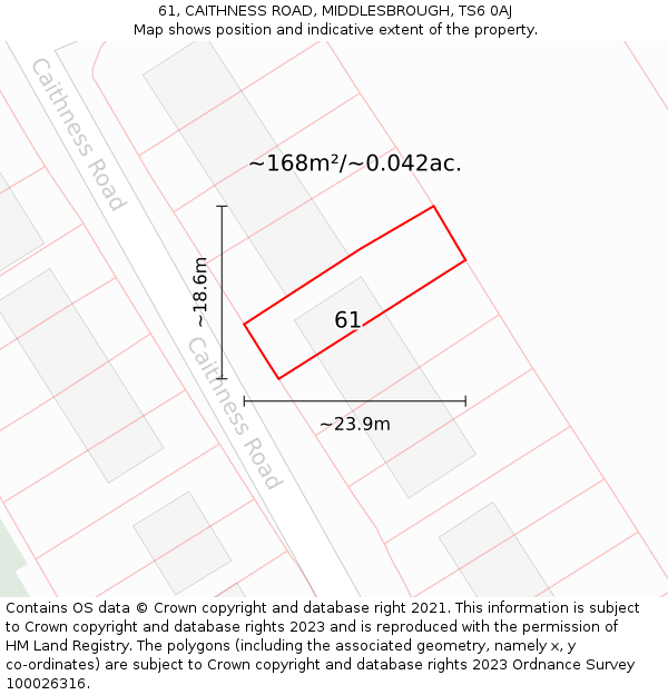 61, CAITHNESS ROAD, MIDDLESBROUGH, TS6 0AJ: Plot and title map