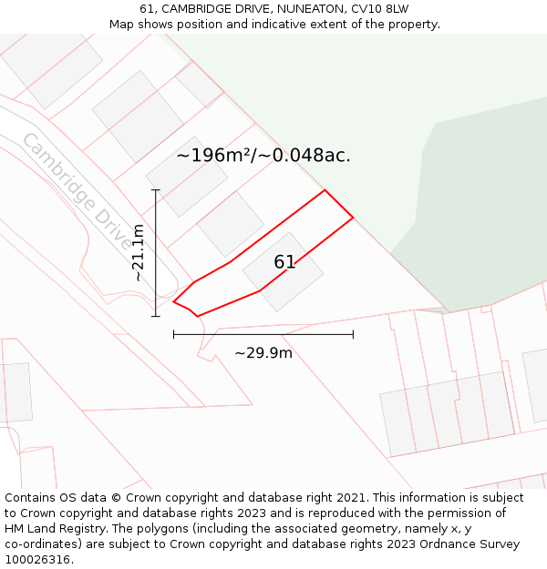 61, CAMBRIDGE DRIVE, NUNEATON, CV10 8LW: Plot and title map