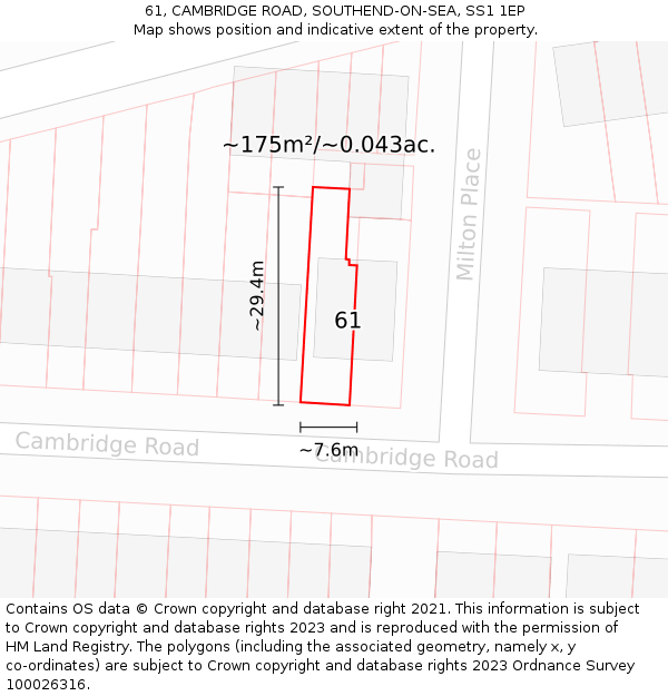 61, CAMBRIDGE ROAD, SOUTHEND-ON-SEA, SS1 1EP: Plot and title map