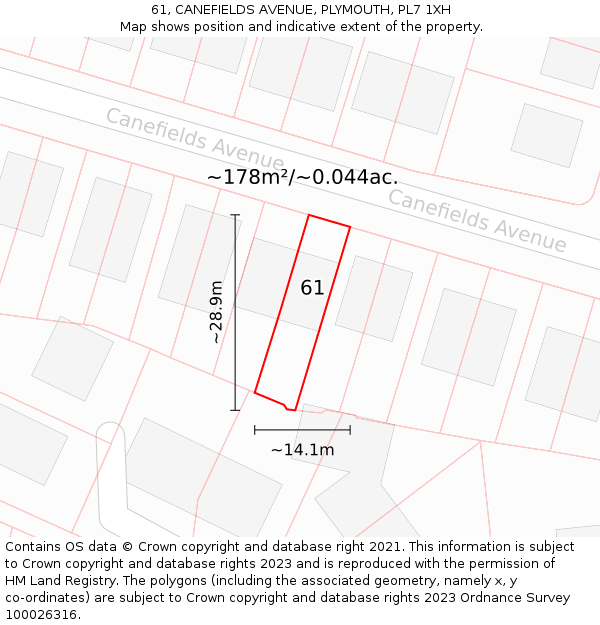 61, CANEFIELDS AVENUE, PLYMOUTH, PL7 1XH: Plot and title map