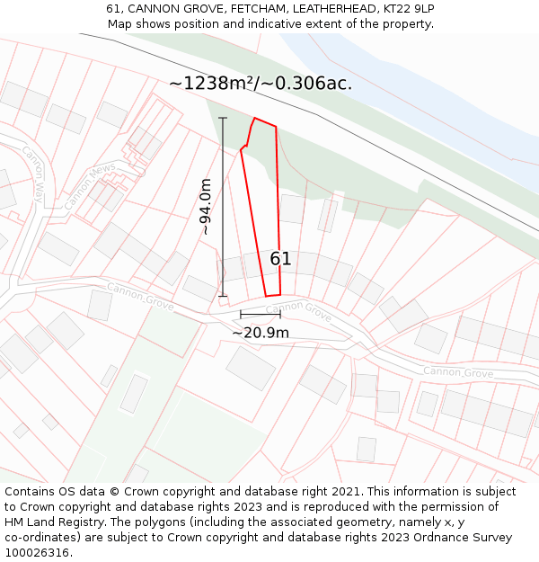 61, CANNON GROVE, FETCHAM, LEATHERHEAD, KT22 9LP: Plot and title map