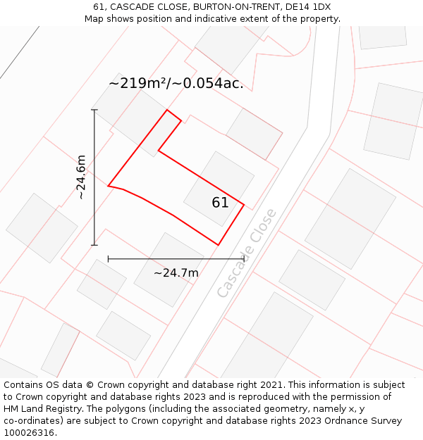 61, CASCADE CLOSE, BURTON-ON-TRENT, DE14 1DX: Plot and title map