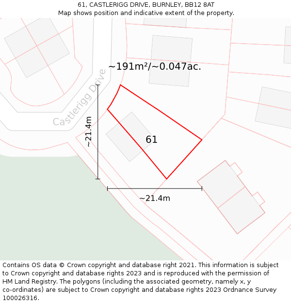 61, CASTLERIGG DRIVE, BURNLEY, BB12 8AT: Plot and title map