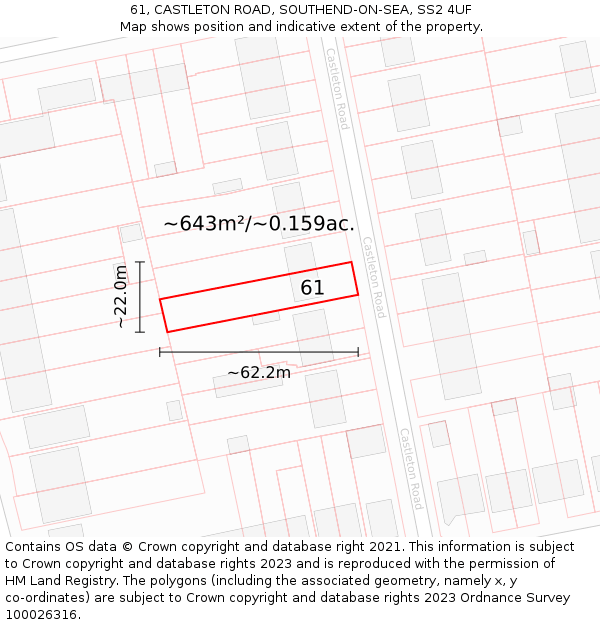 61, CASTLETON ROAD, SOUTHEND-ON-SEA, SS2 4UF: Plot and title map