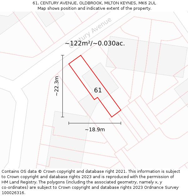 61, CENTURY AVENUE, OLDBROOK, MILTON KEYNES, MK6 2UL: Plot and title map