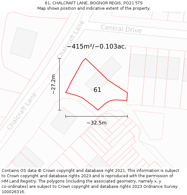 61, CHALCRAFT LANE, BOGNOR REGIS, PO21 5TS: Plot and title map