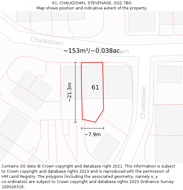 61, CHALKDOWN, STEVENAGE, SG2 7BG: Plot and title map