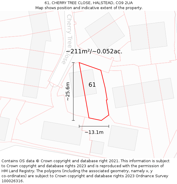 61, CHERRY TREE CLOSE, HALSTEAD, CO9 2UA: Plot and title map