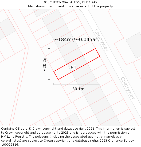 61, CHERRY WAY, ALTON, GU34 2AX: Plot and title map