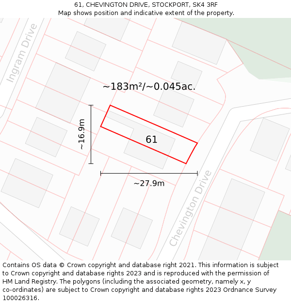 61, CHEVINGTON DRIVE, STOCKPORT, SK4 3RF: Plot and title map