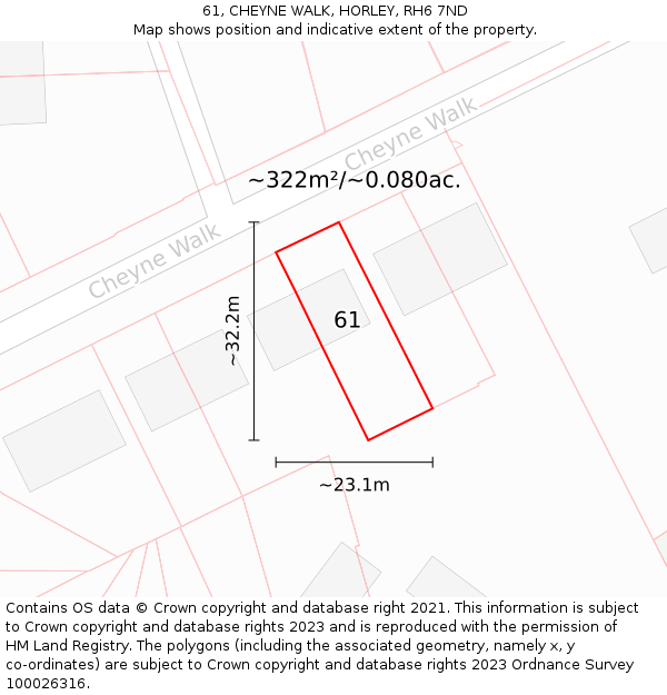 61, CHEYNE WALK, HORLEY, RH6 7ND: Plot and title map