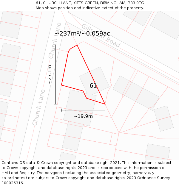 61, CHURCH LANE, KITTS GREEN, BIRMINGHAM, B33 9EG: Plot and title map