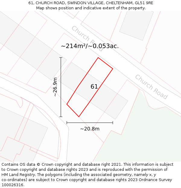 61, CHURCH ROAD, SWINDON VILLAGE, CHELTENHAM, GL51 9RE: Plot and title map