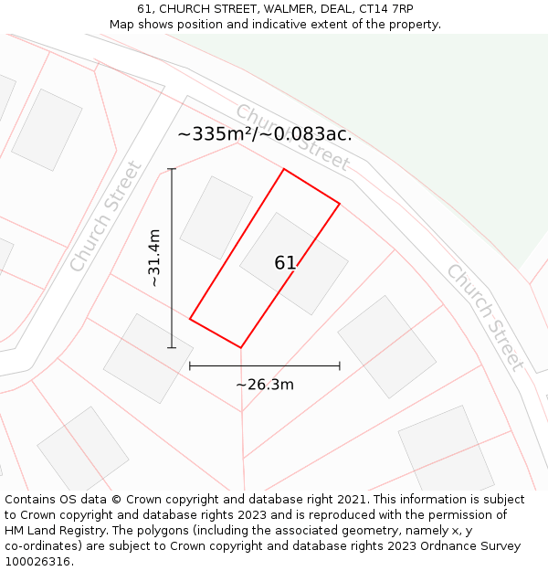 61, CHURCH STREET, WALMER, DEAL, CT14 7RP: Plot and title map